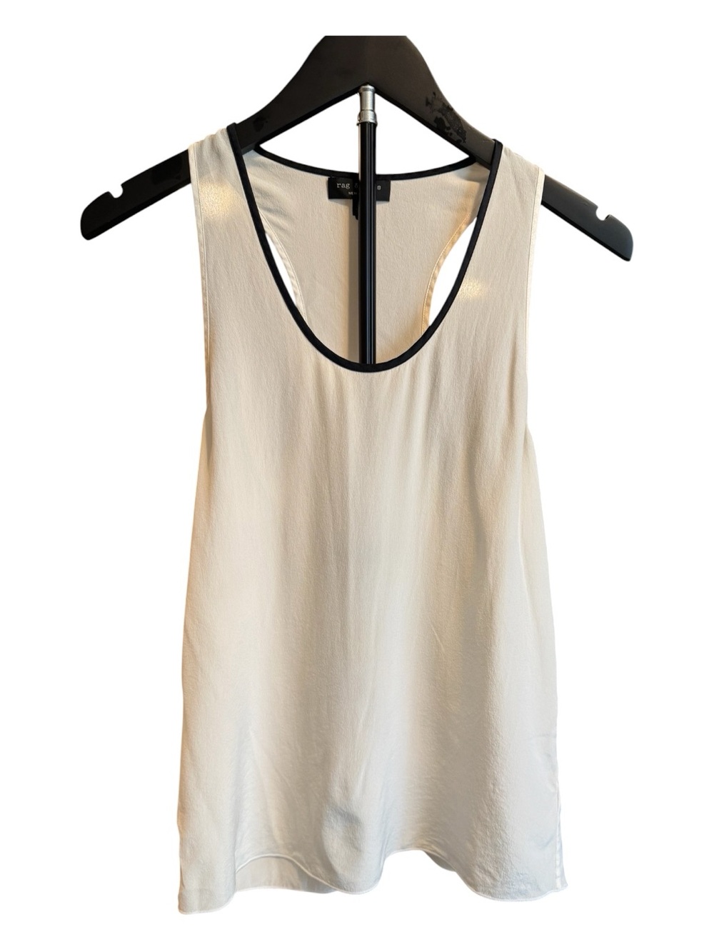 rag & bone 100% Silk Cream Tank with Black Trim